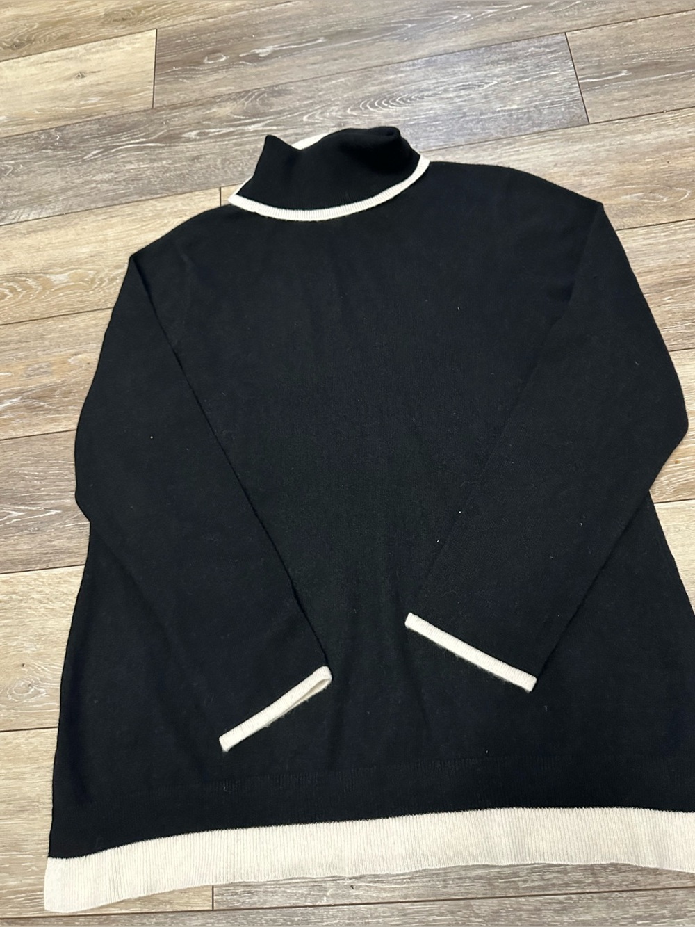Charter Club Cashmere Black Turtleneck Sweater with Cream Trim